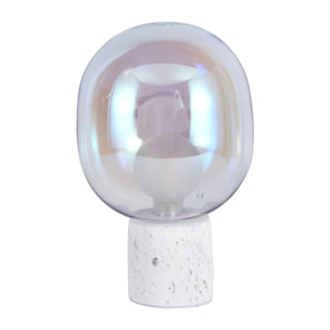 Lampe à poser en verre irisé et béton blanc H24 cm - Bulle