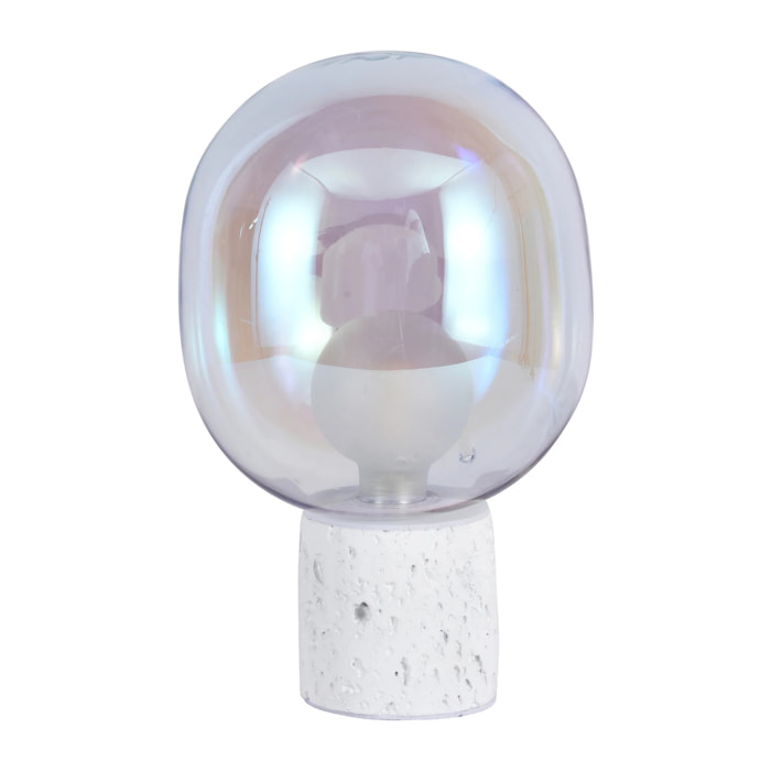 Lampe à poser en verre irisé et béton blanc H24 cm - Bulle