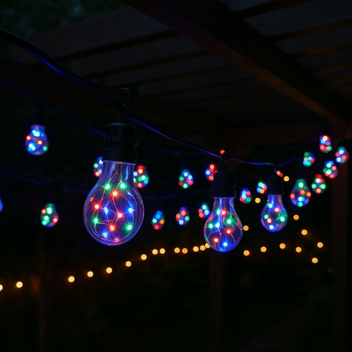 Guirnalda de luces multicolor con bolas a60 - decoración led para interiores y exteriores con temporizador y cable conectable
