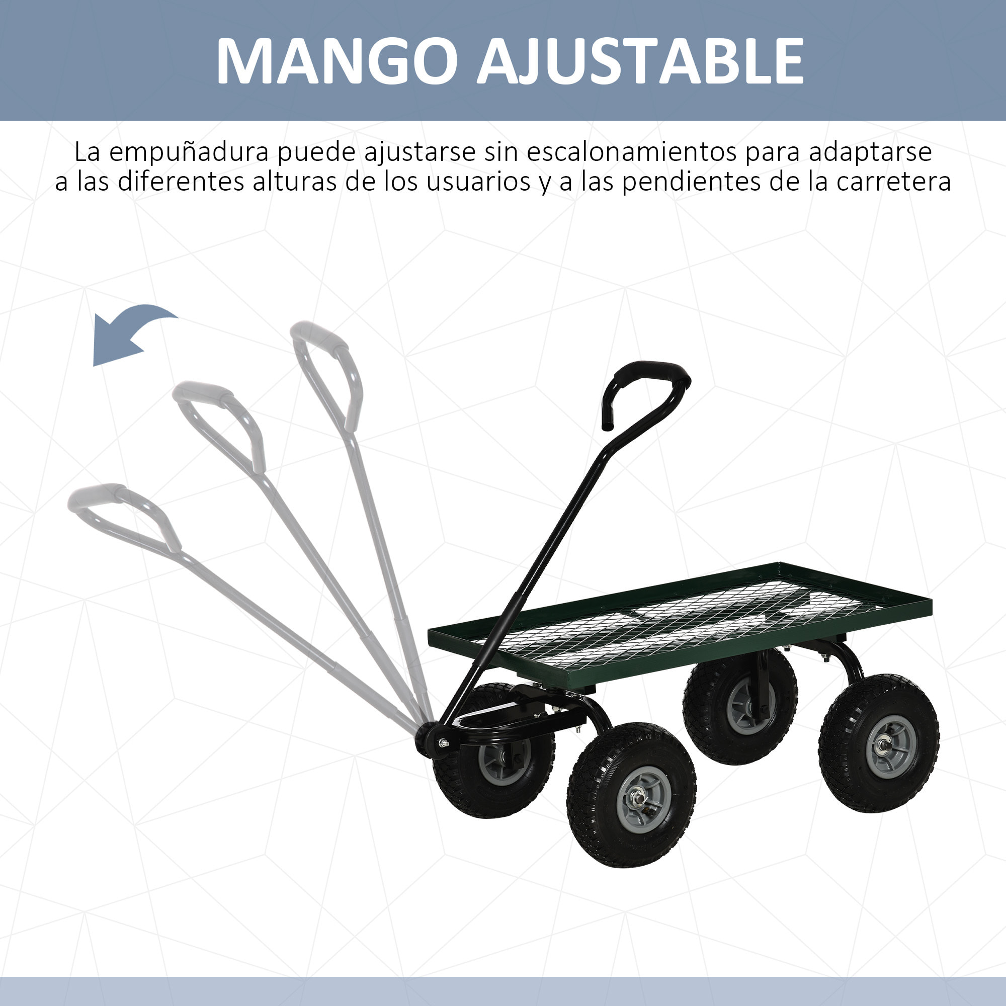 Carro de Jardín con Ruedas Grandes Carretilla de Mano con Mango Revestido y Estructura de Acero Carga 150 kg Carro de Transporte para Camping Exterior Negro y Verde