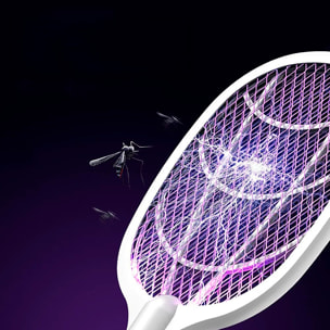 Raqueta matamosquitos eléctrica con 3000V de descarga, 1200mAh de batería y 4 ajustes de brillo.