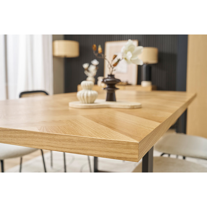 Table à manger rectangulaire finition bois chêne et métal noir L200 cm MAGDA