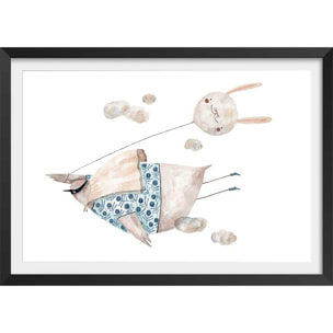 Affiche enfant oiseau heros  Affiche + cadre en bois - Noir