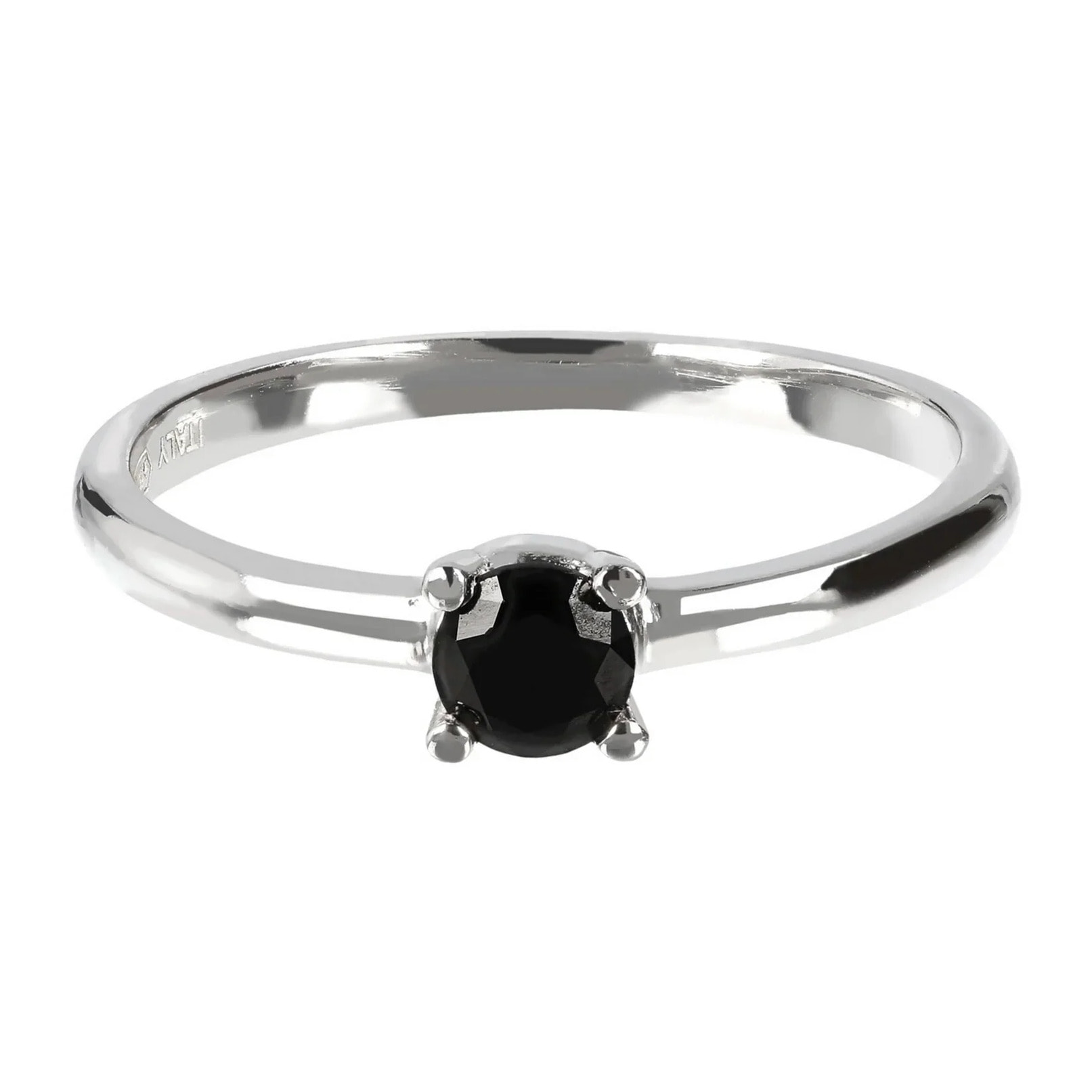 Anello Solitario in Argento 925 placcato Platino con Spinello Nero