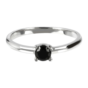 Anello Solitario in Argento 925 placcato Platino con Spinello Nero