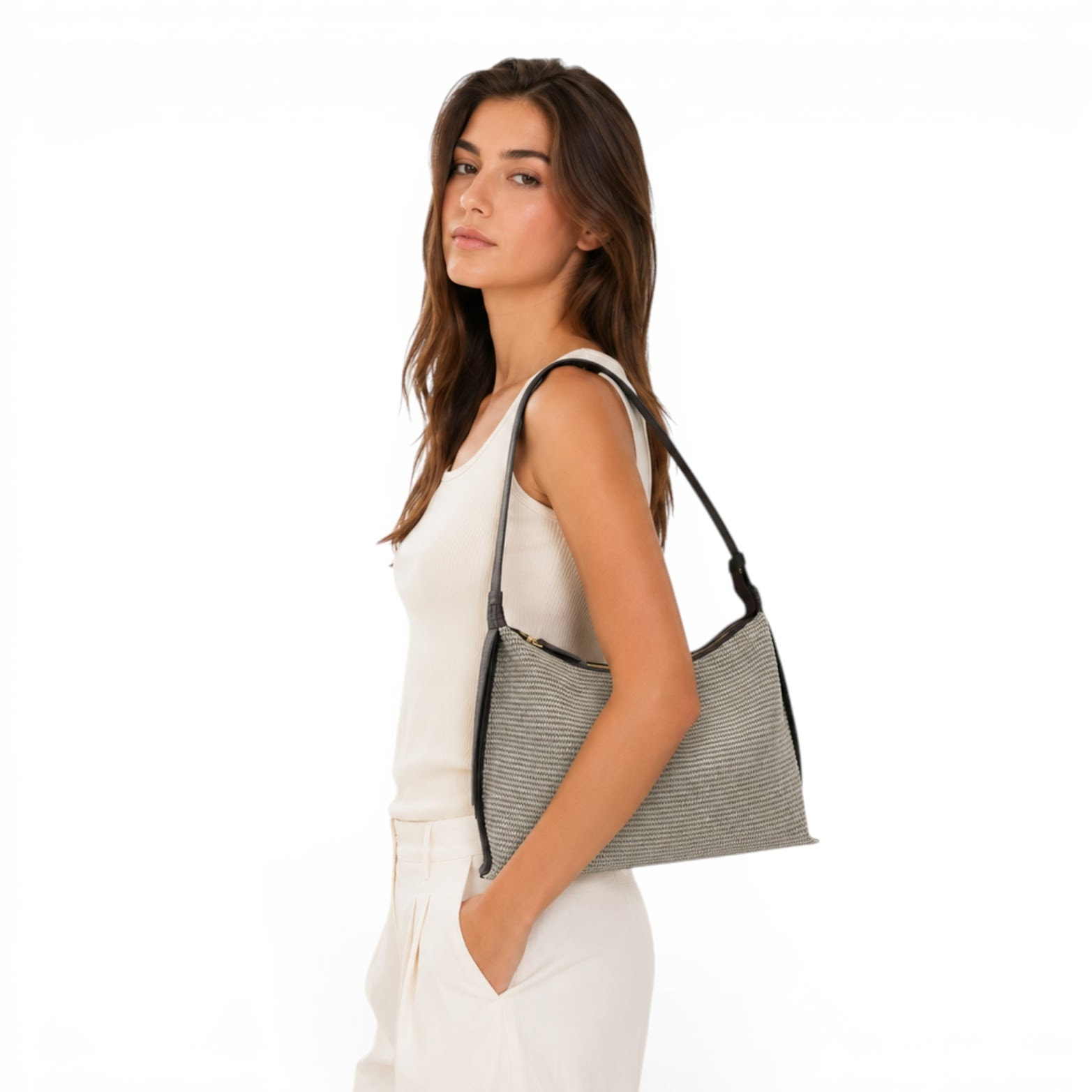 Borsa a spalla Cheval Firenze Laila S/S Testa di Moro (Rafia Greige)