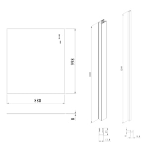 Pare-muret 100x90cm Paroi en verre Crystal Glass® 8 mm anticalcaire, avec bras et profilés noir mat (SATBWIS90PRC)