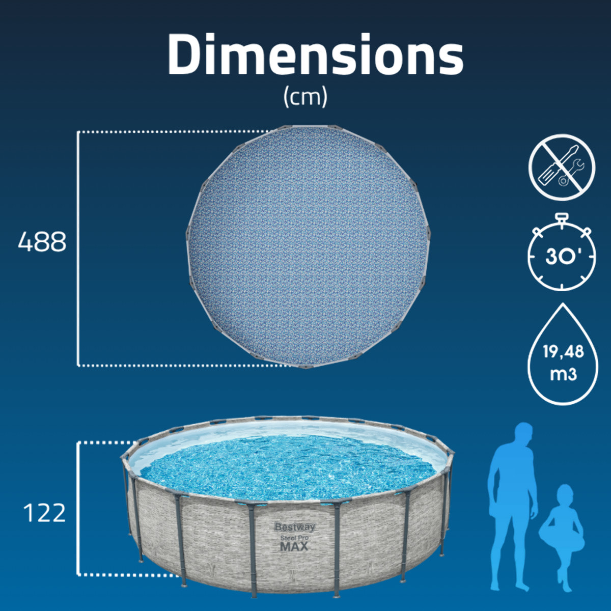 Bestway Piscine hors sol tubulaire ronde Bestway Steel Pro Max 488 x 122 cm décor pierres