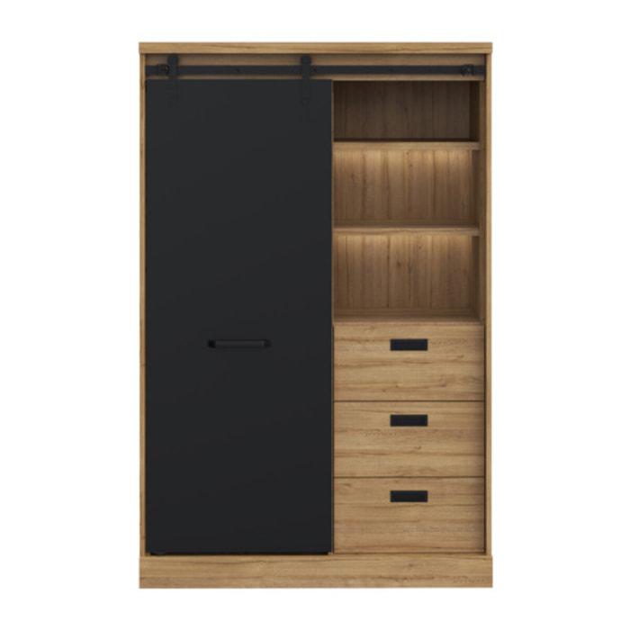 Buffet haut avec LED en bois effet chêne et noir - FACTORY