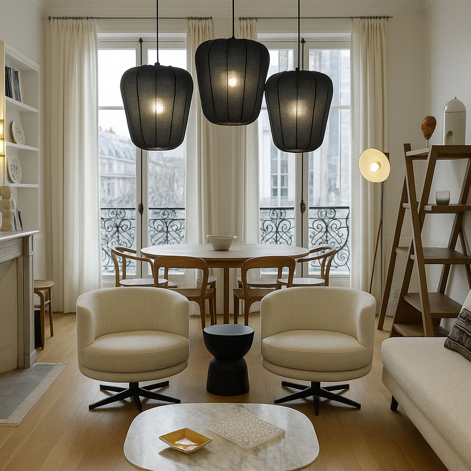 Suspension en coton noir et métal h35cm ALBA