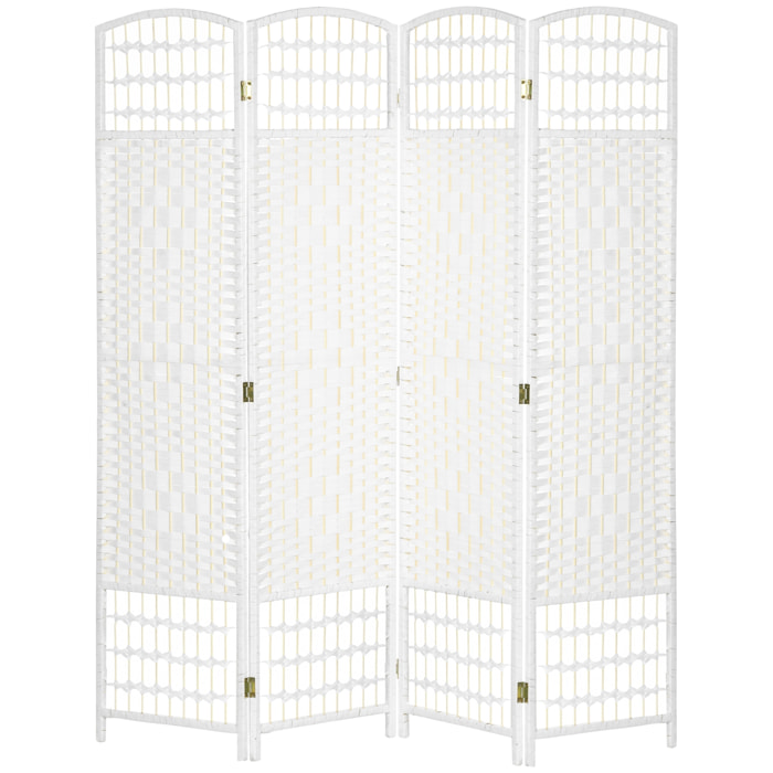 Paravent intérieur 4 panneaux pliables séparateur de pièce bois de peuplier bambou fibres de papier tressée blanc paille