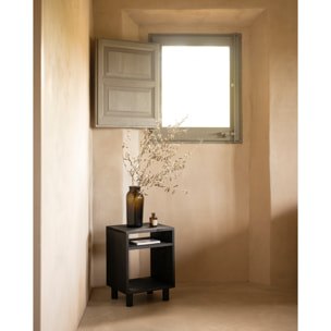 Mesita de noche de madera maciza en tono negro de 51x32cm Alto: 50.5 Largo: 32 Ancho: 37.5