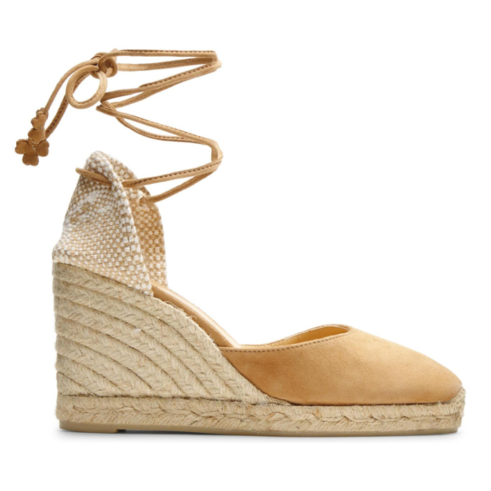 Alpargatas de cuña de mujer Carina en ante, cierre mediante lazada