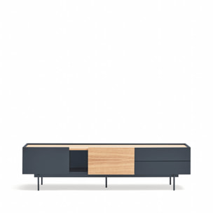 Mueble de televisión Otto 2 puertas y 2 cajones gris antracita y roble