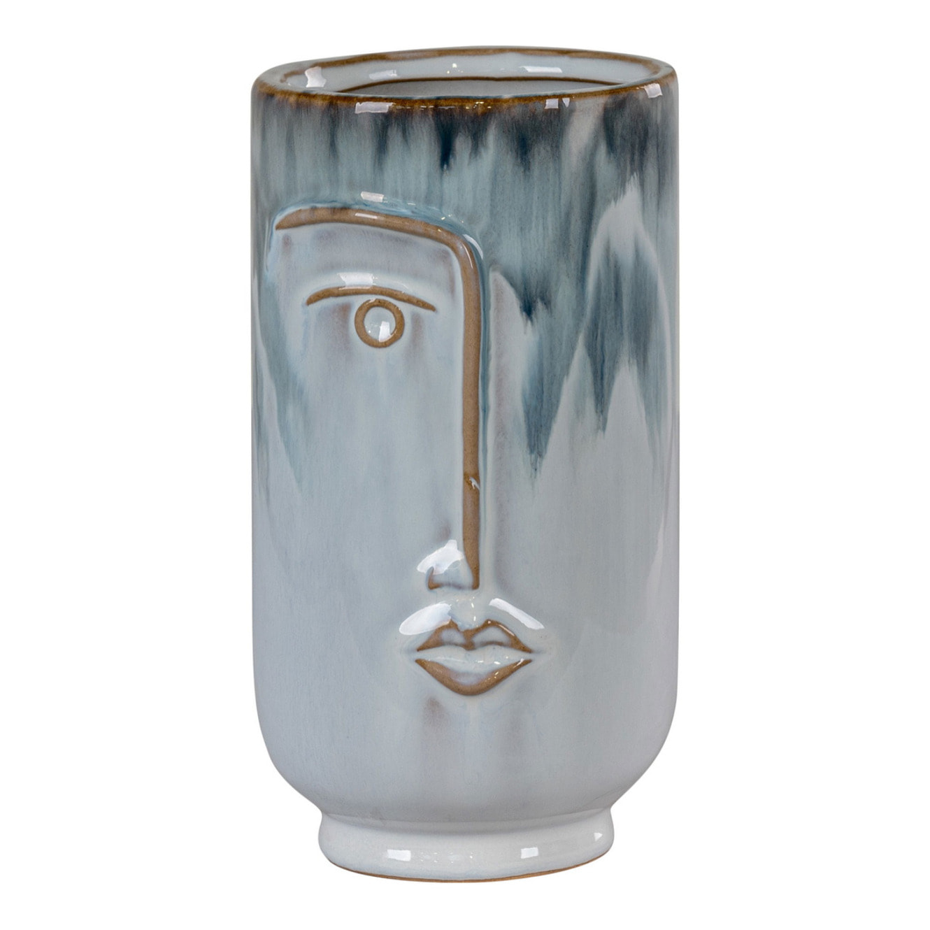 Vaso in porcellana bitonale blu con volto in rilievo, ø9x17 cm