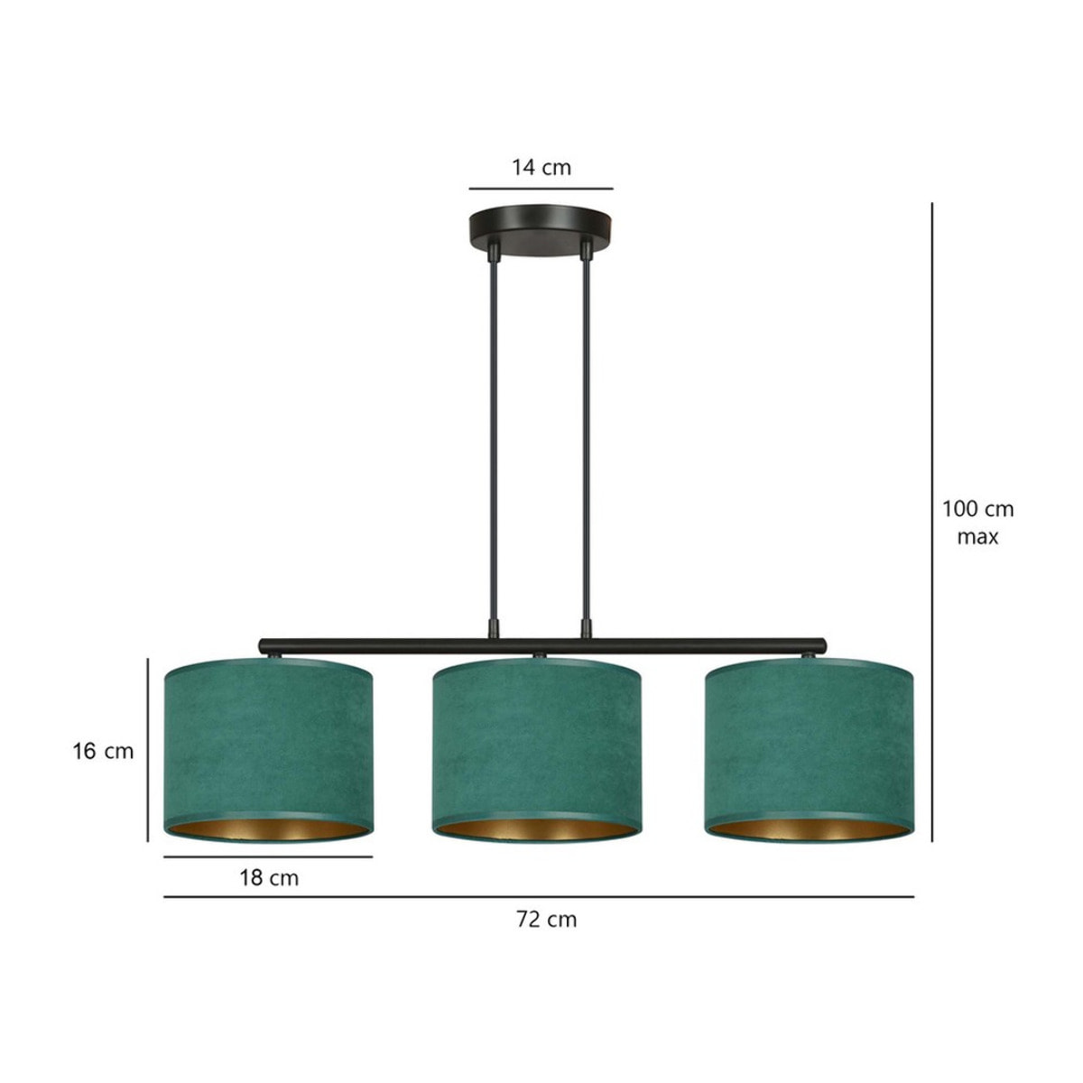 Lampada a sospensione Hilde in acciaio e velluto verde