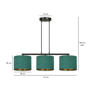 Lampada a sospensione Hilde in acciaio e velluto verde
