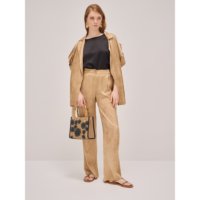 Oltre - Palazzo trousers in délavé satin - Beige