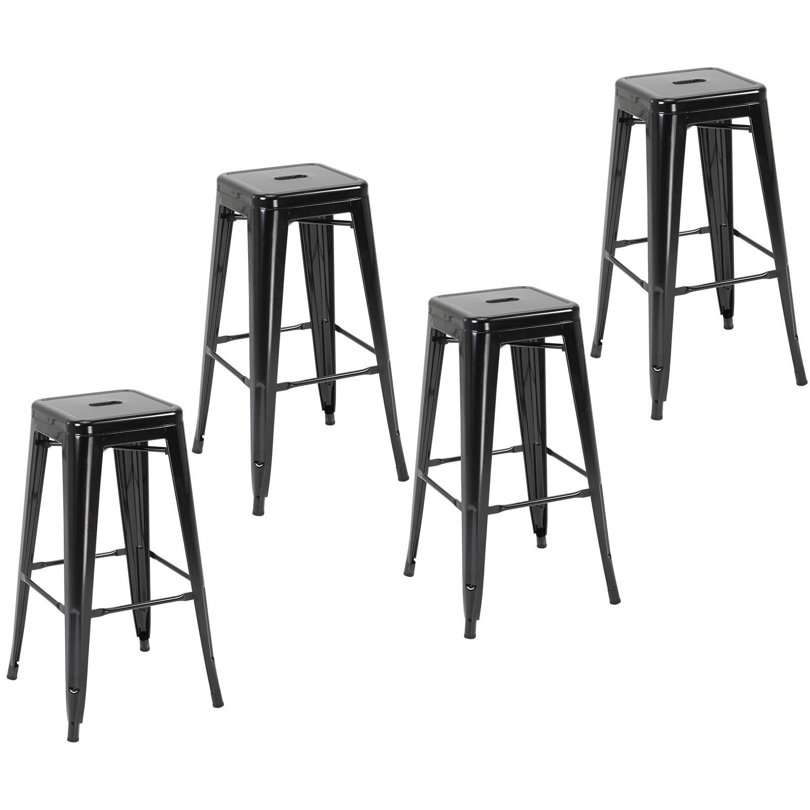 Lot de 4 tabourets de bar industriel empilables hauteur assise 76 cm métal noir