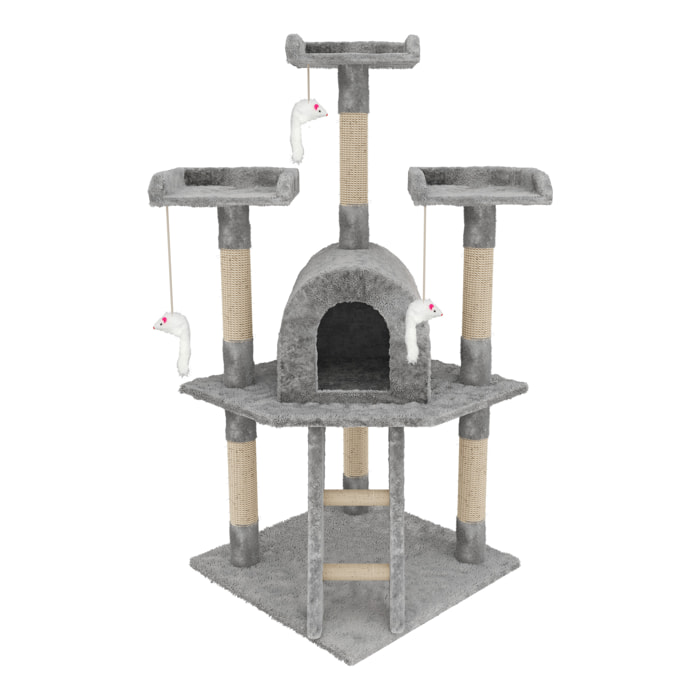 Tiragraffi Albero Palo Gioco Per Gatti Con Corda In Sisal Naturale Tira Graffi Giocattolo Cuccia Per Gatto Adulto Cucciolo Domestico 116 Cm Grigio