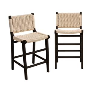 Tabouret de bar bois d'hévéa et assise en cordes 64cm (lot de 2) JOY