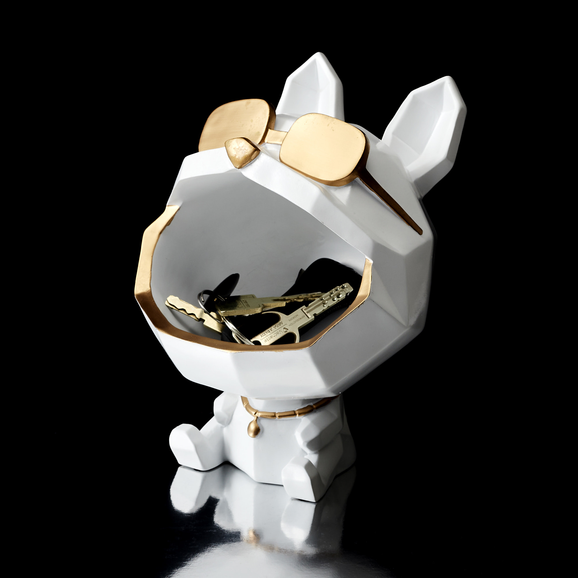 Sculpture Chien A Lunettes Blanc Vide Poche