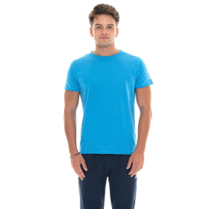 Camiseta de manga corta para hombre de tejido slub con pequeño logo.