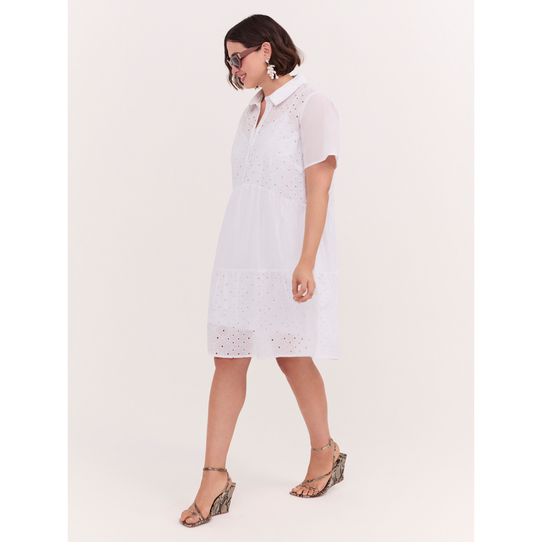 Fiorella Rubino - Vestido con volantes Smile en color sangallo - Blanco