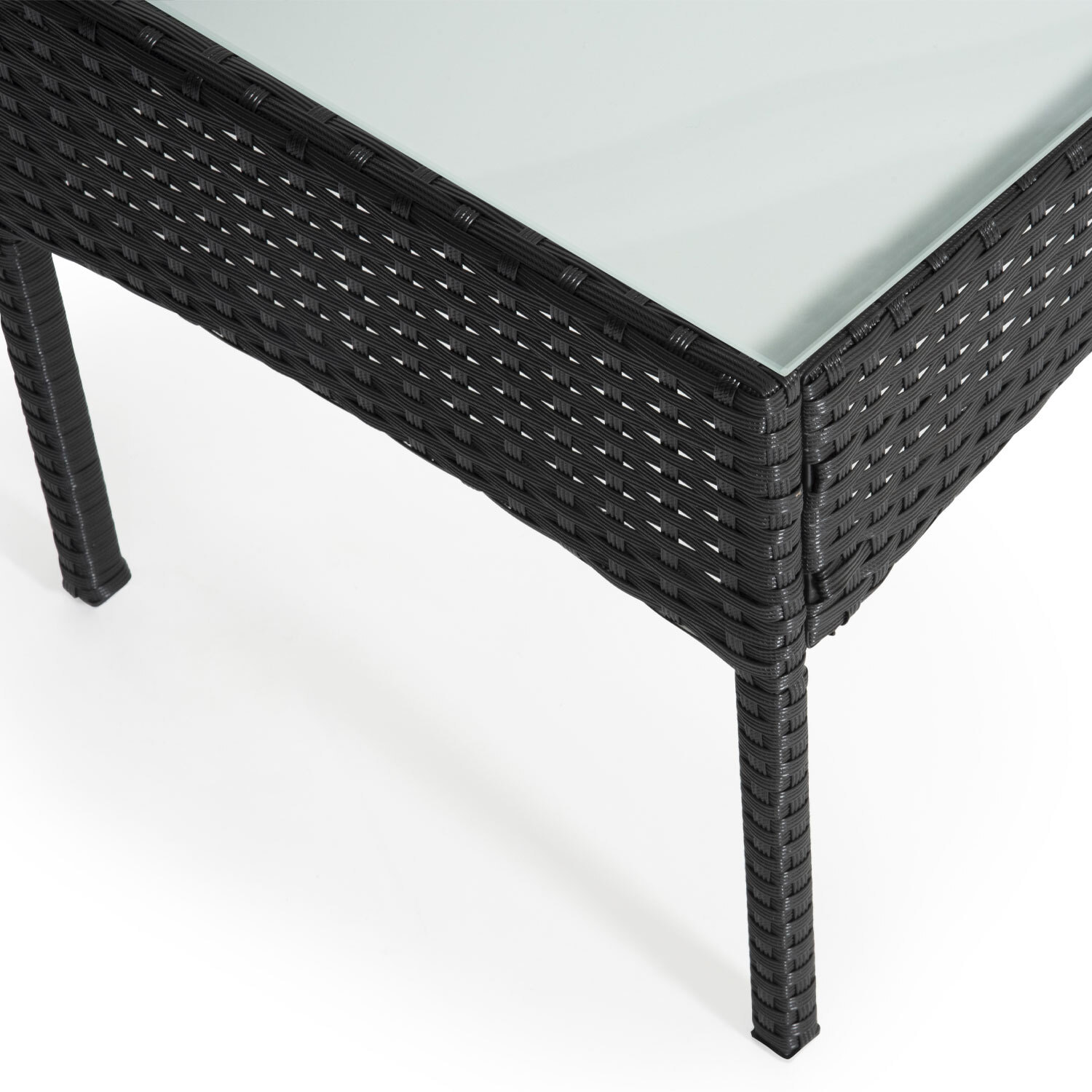 Salon de jardin CORDOUE en résine tressée noire 4 places - coussins gris