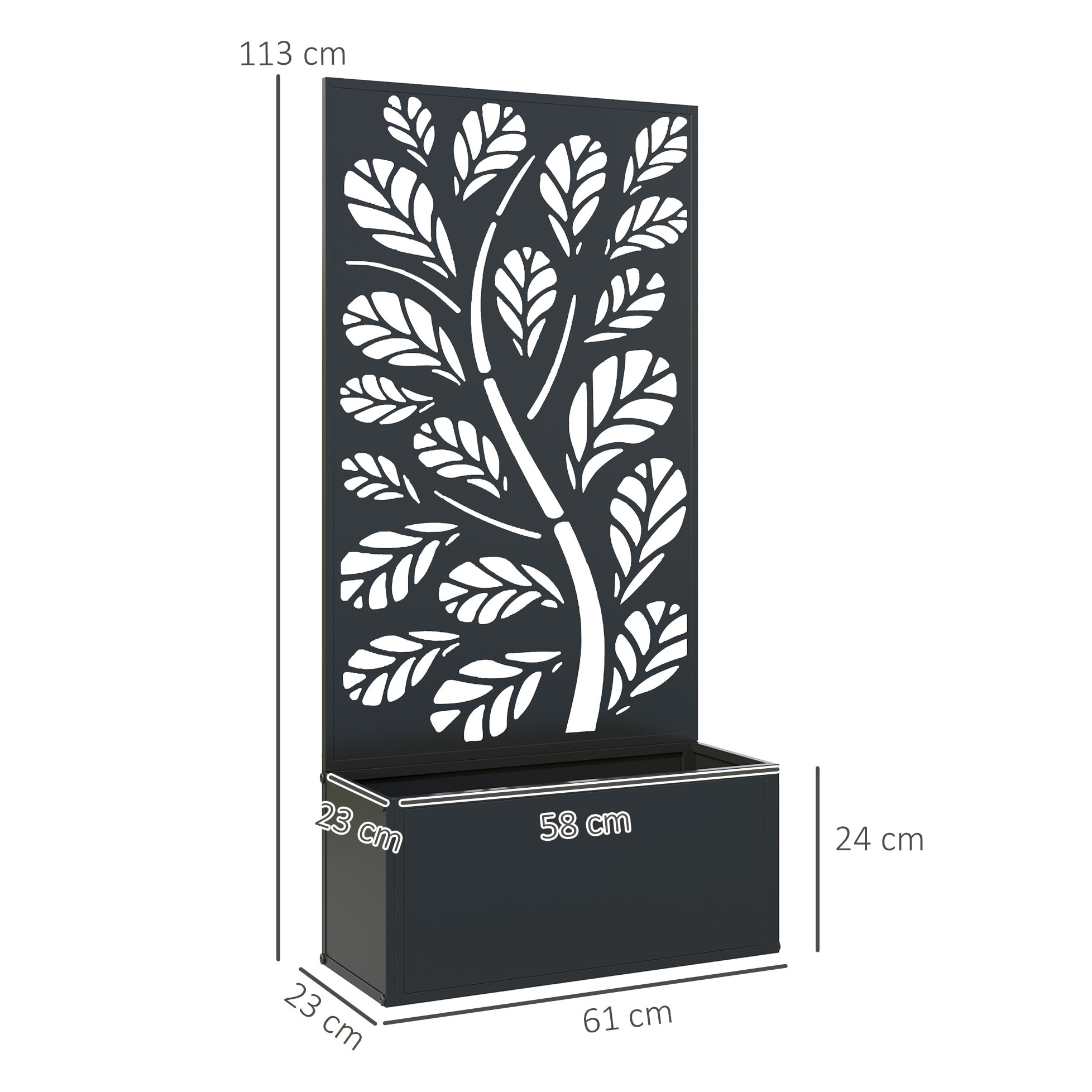 Jardinière treillis haut design graphique végétal 61 x 23 x 113 cm métal époxy noir
