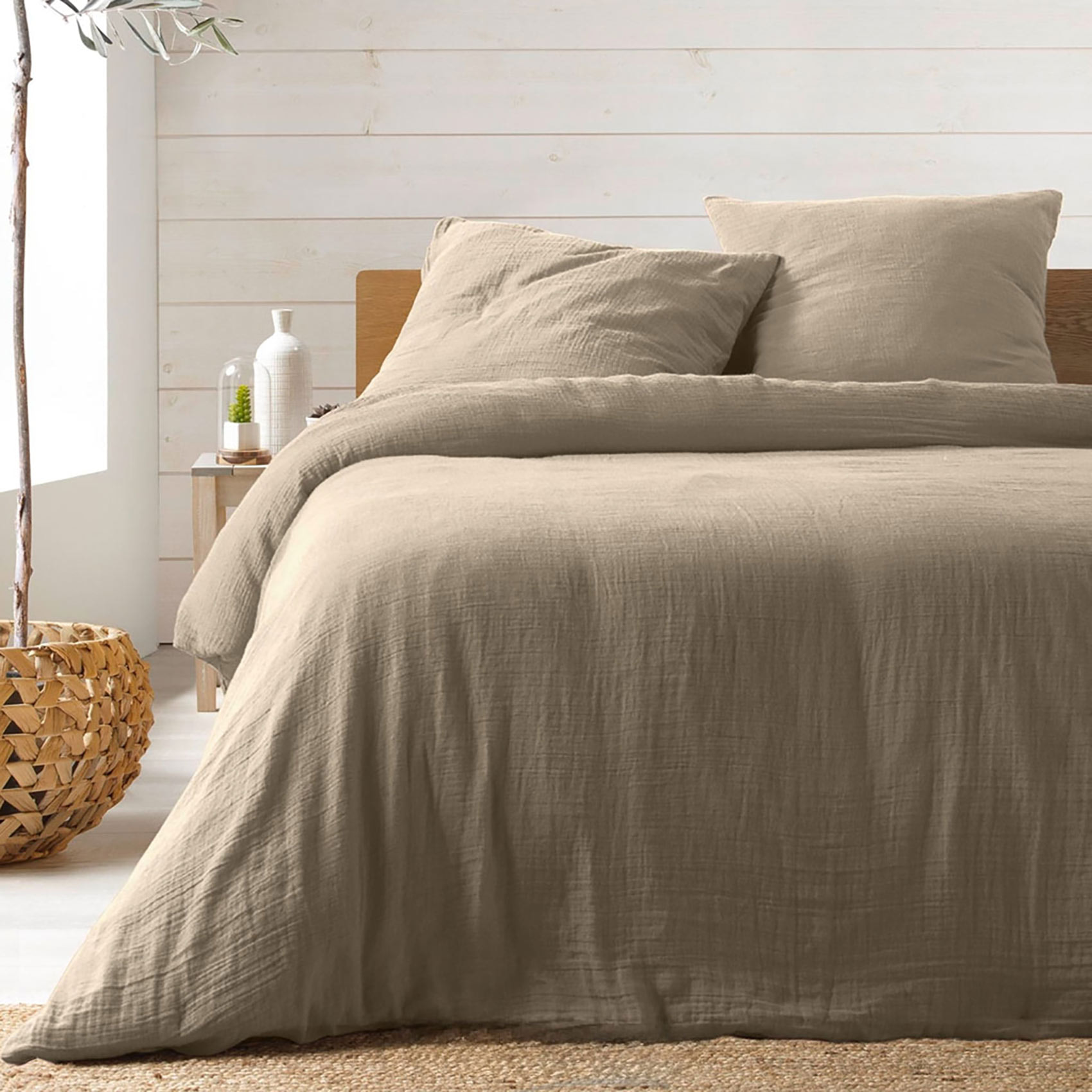 Parure de lit en gaze de coton ANGELIA - Sable