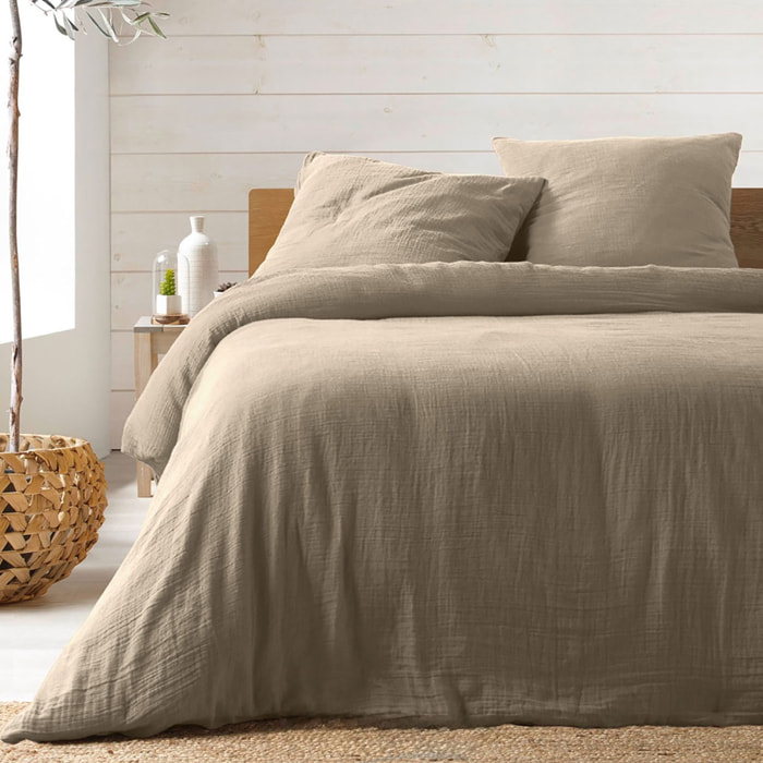 Parure de lit en gaze de coton ANGELIA - Sable