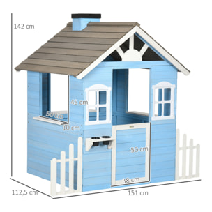 Casa de Madera Infantil Casa de Juegos Exterior para Niños de 3-7 Años con Puerta Ventanas Macetas y Vallas Laterales 151x112,5x142 cm Azul