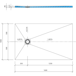 Receveur de douche à carreler 160 x 100 WEDI Fundo Primo rectangle écoulement excentré + bonde horizontale + kit d'étanchéité