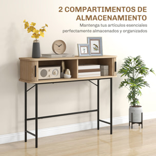Mesa Consola Vintage Mueble para Recibidor con 2 Puertas Correderas de Tambor y Compartimientos Consola para Recibidor Entrada Pasillo 100x30x80 cm Roble