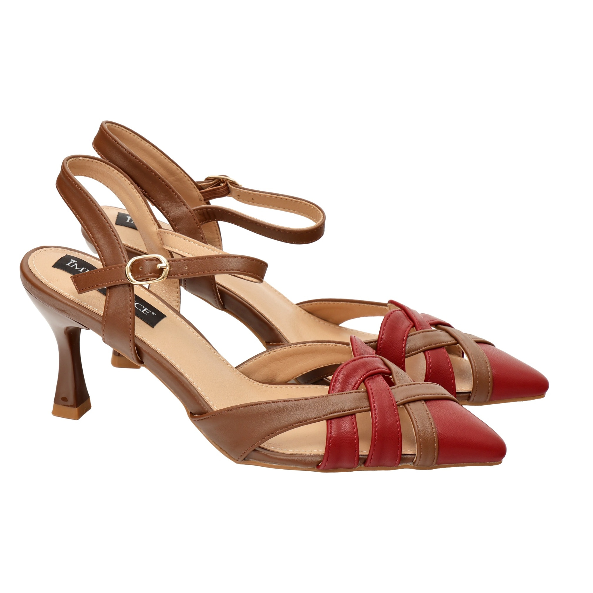 Sandali in simil pelle bicolore con incrocio sulla punta