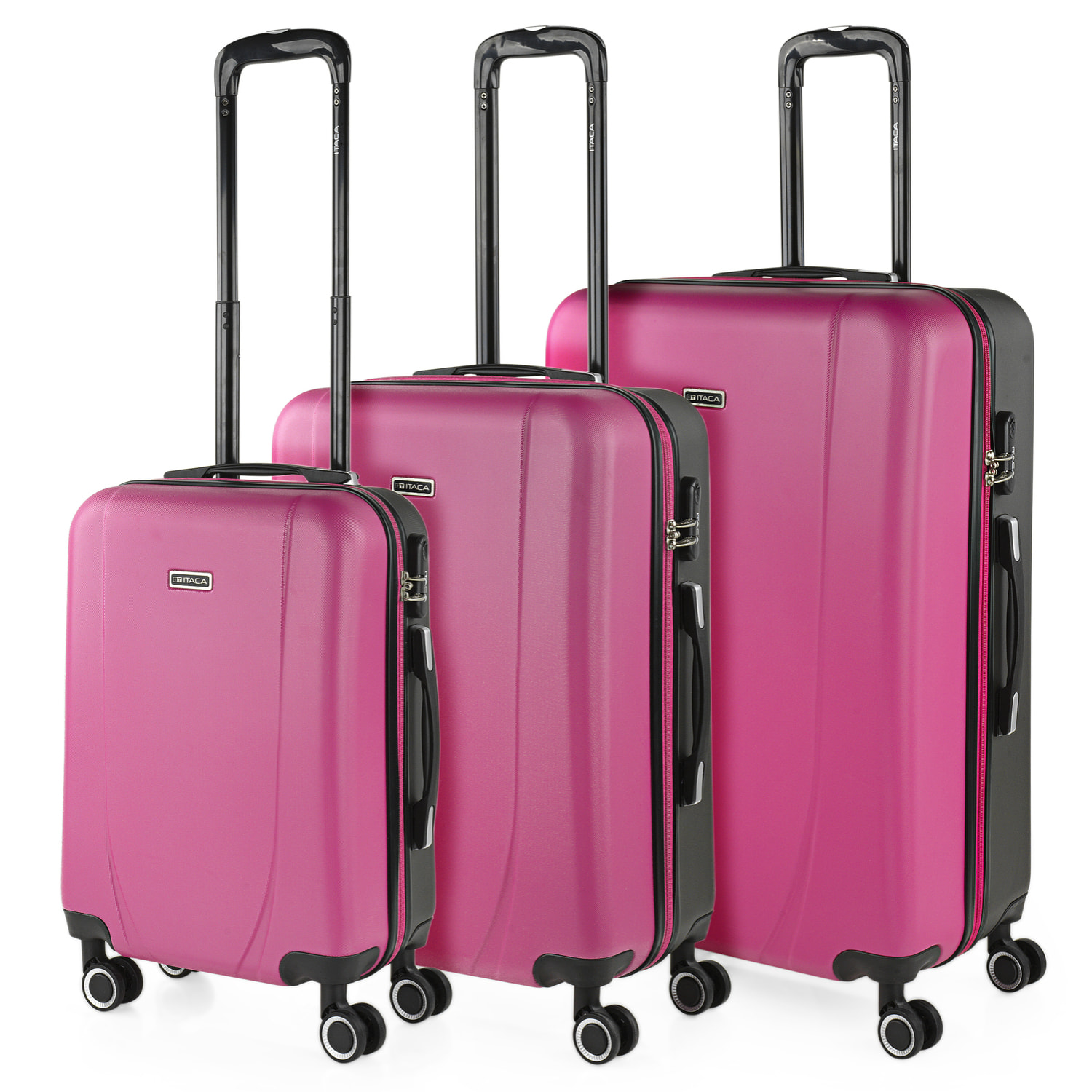 Juego De Maletas Rígidas Abs Itaca Tiber Fucsia-Antracita