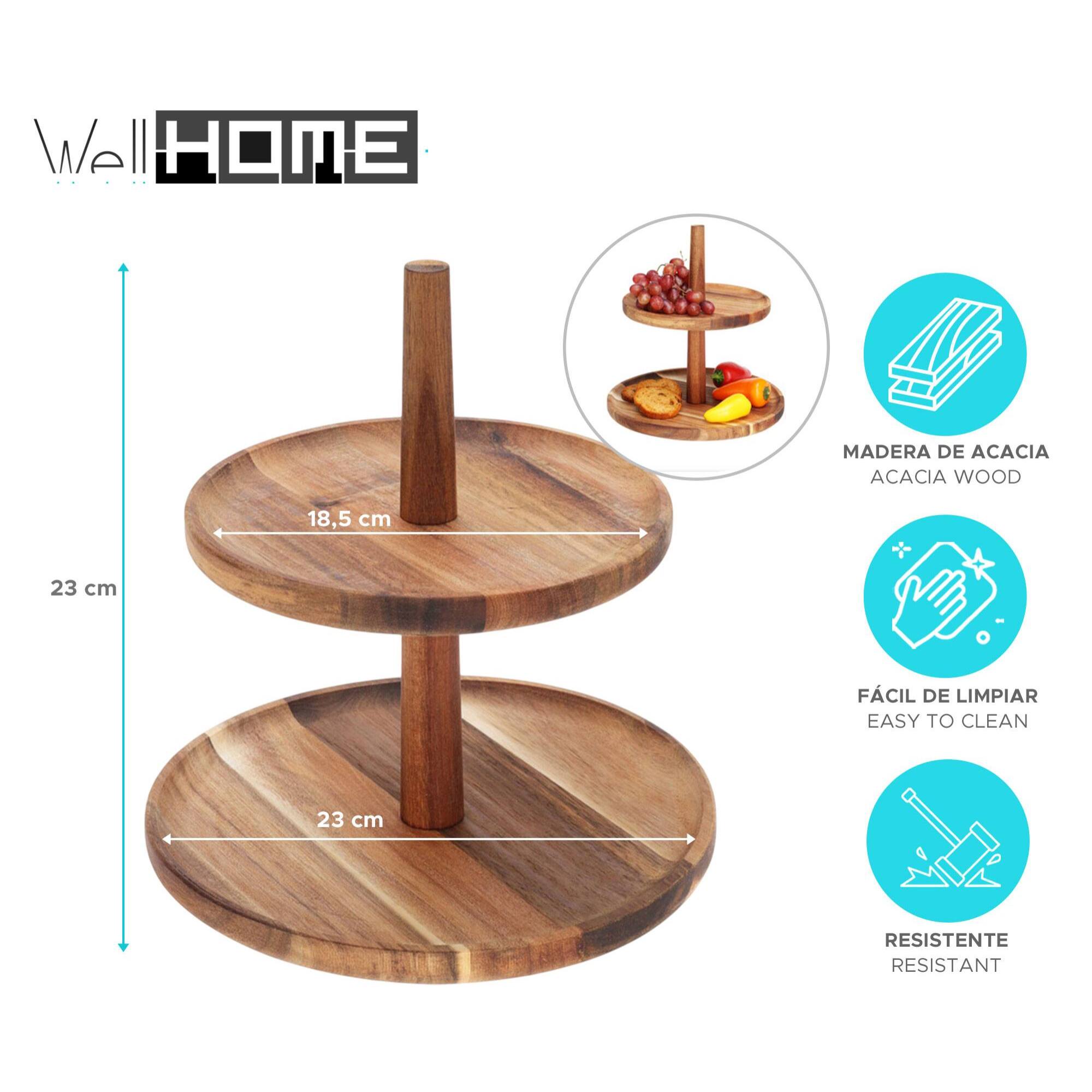 Soporte de Comida con 2 Niveles en madera de acacia H. 23cm
