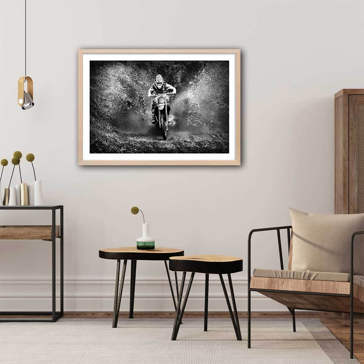 Affiche moto cross Affiche + cadre en bois - Chêne