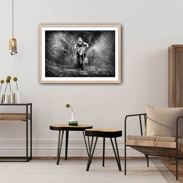 Affiche moto cross Affiche + cadre en bois - Chêne