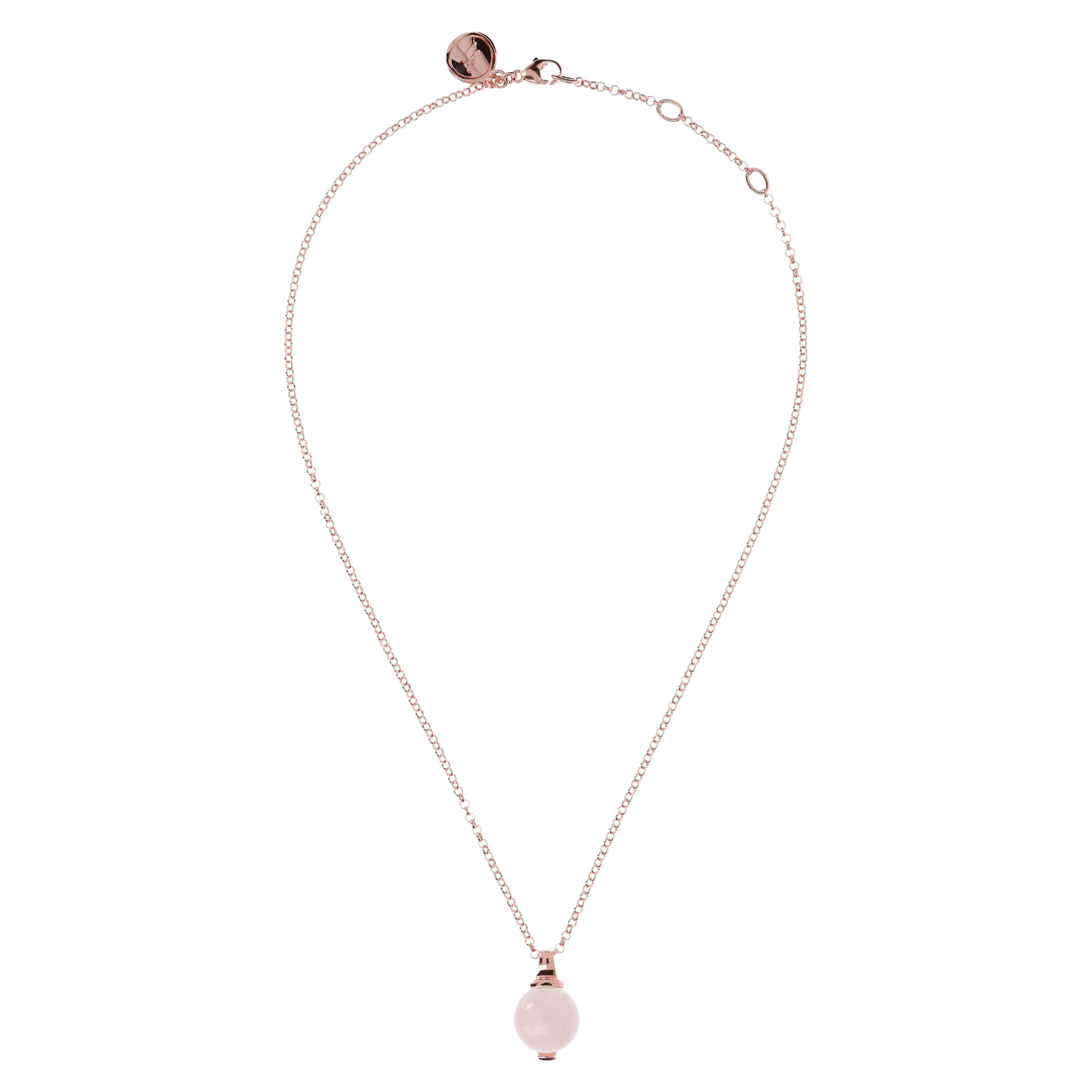 Collana Catena Rolo con Pendente a Sfera Piccola in Quarzo Rosa