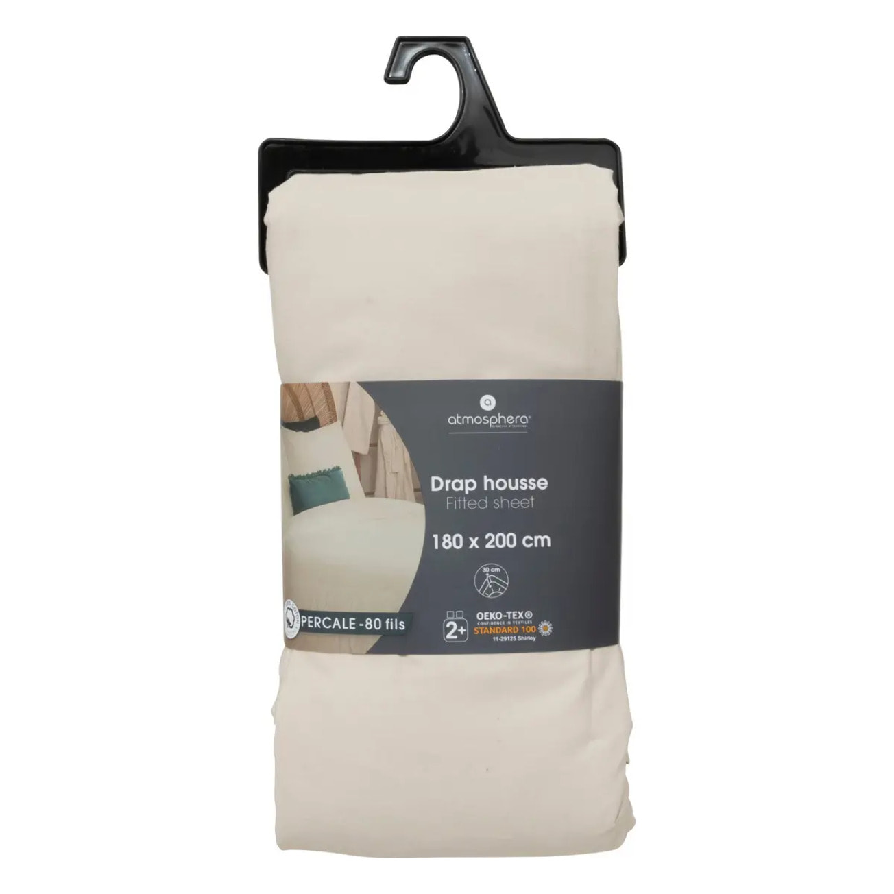 Drap-housse - percale - beige lin - 180x200 cm