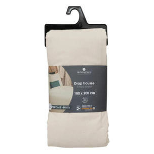 Drap-housse - percale - beige lin - 180x200 cm