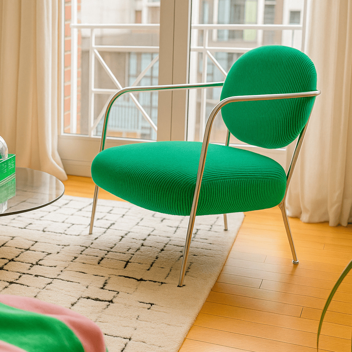 Fauteuil en velours côtelé et piètement chromé - LEON