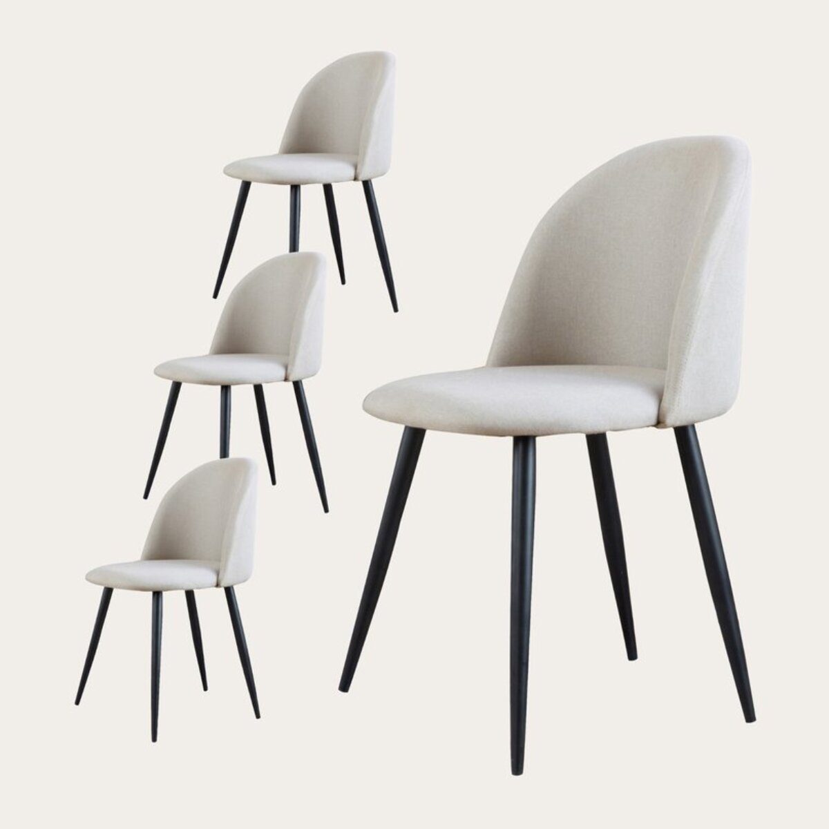Pack de 4 chaises -tissu et bois. pieds métalliques-couleur beige 48 x 78 x 58 cm