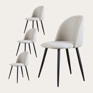 Pack de 4 chaises -tissu et bois. pieds métalliques-couleur beige 48 x 78 x 58 cm