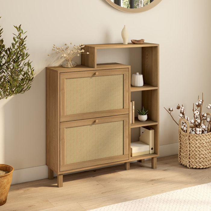 Meuble chaussures Erin 2 portes cannage avec étagères - 12 paires