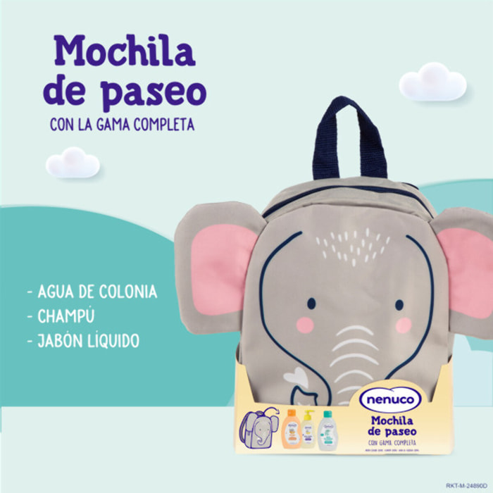 Nenuco Pack Bebé Mochila de Paseo Elefante, con Colonia, Jabón, Champú y Leche Hidratante, 4x200ml