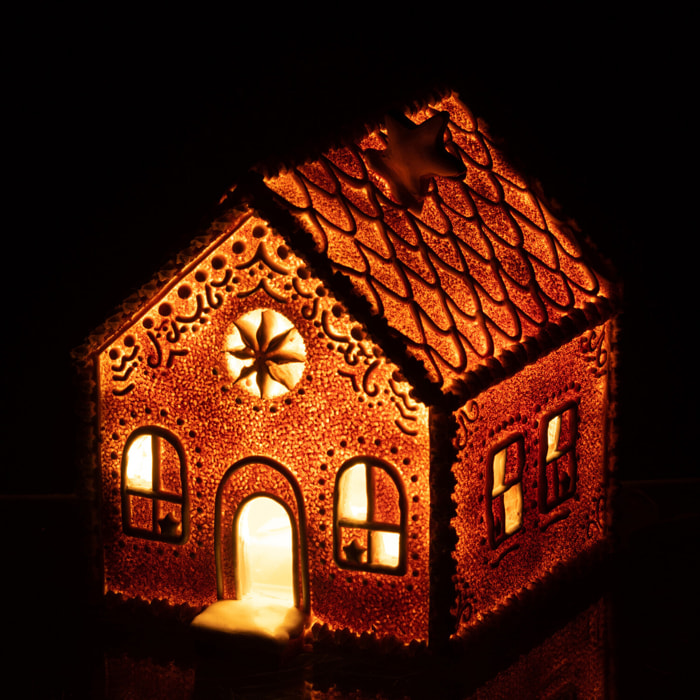 J-Line décoration Maison En Pain D'epice Carré Etoile - polyrésine - marron - medium - LED