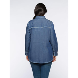 Fiorella Rubino - Camicia lunga in chambray - Blu